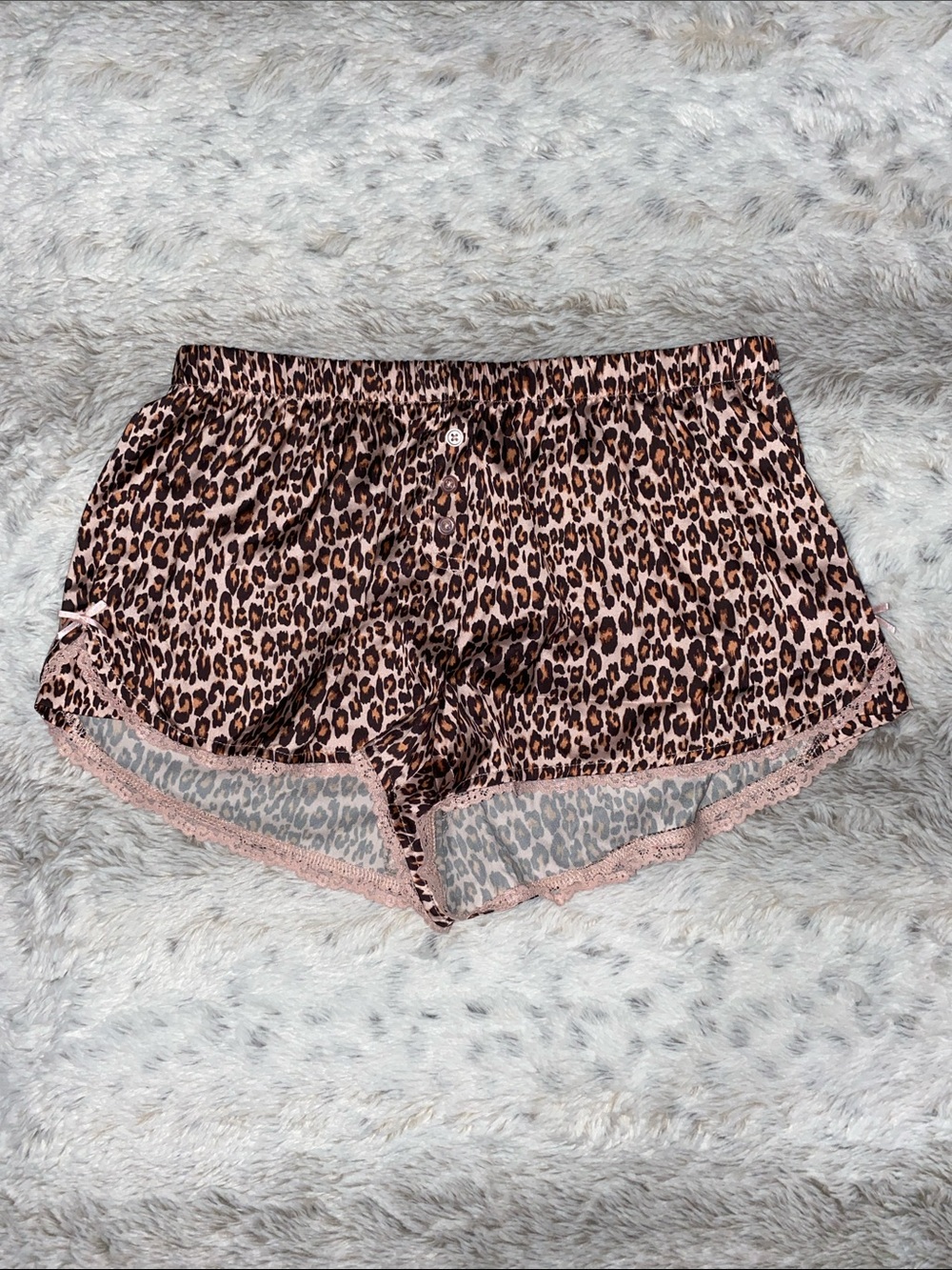 Leopard-Print Lace-Trim Sleep Shorts - Pink